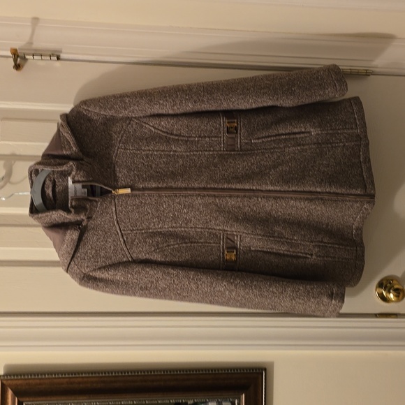 LIZ CLAIBORNE WOMEN'S BEAUTIFUL "TAUPE TWEED" HOODED  WINTER COAT SIZE SMALL - Picture 1 of 16